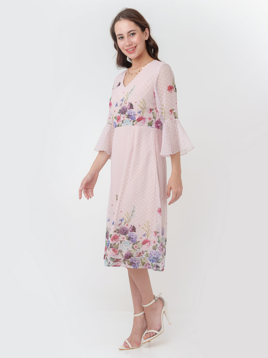 Buy Pink Printed A-Line Midi Dress