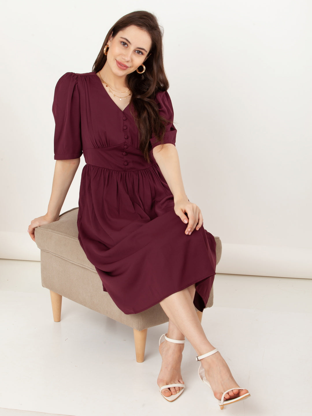 Maroon_Solid_Empire_Midi_Dress_1