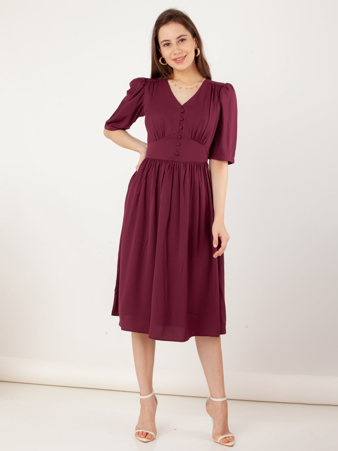 Maroon_Solid_Empire_Midi_Dress_2