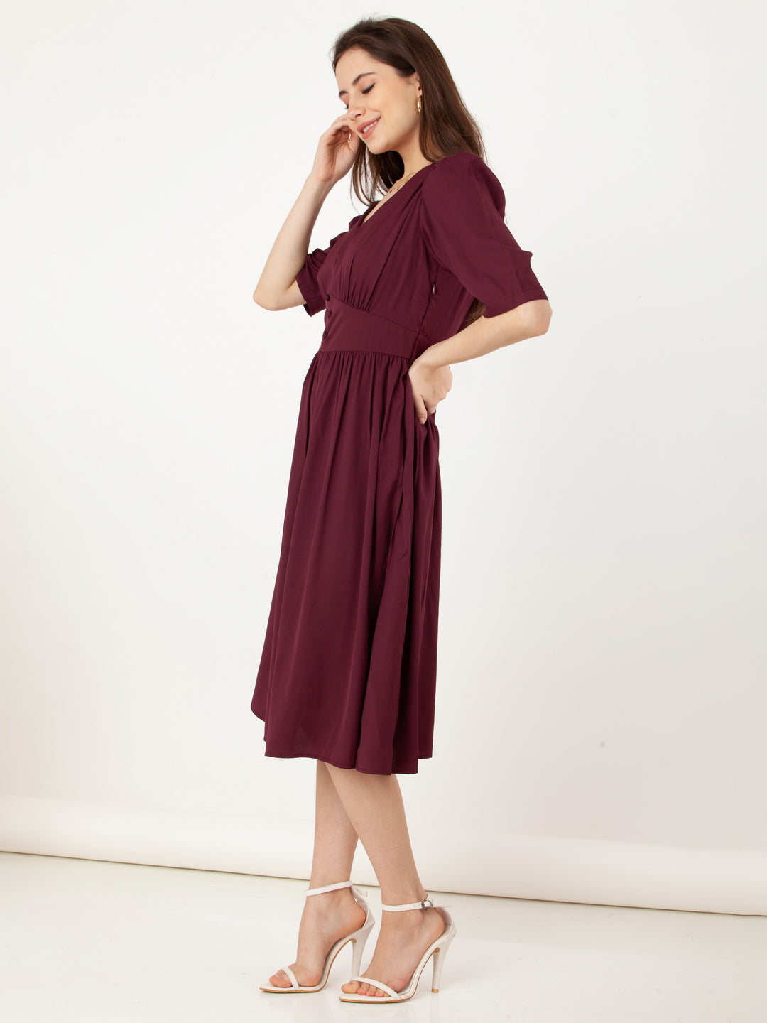 Maroon_Solid_Empire_Midi_Dress_3