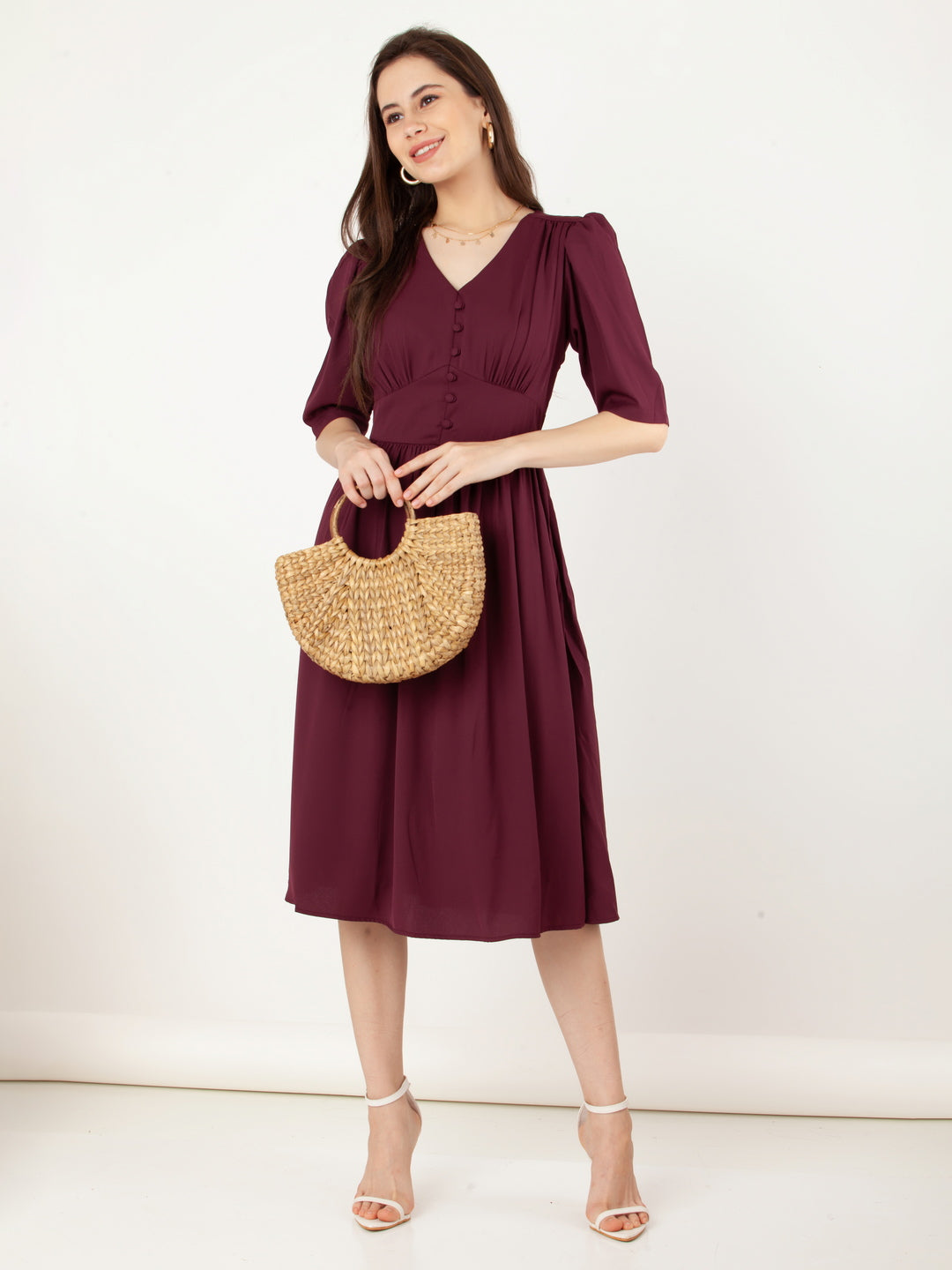 Maroon_Solid_Empire_Midi_Dress_5