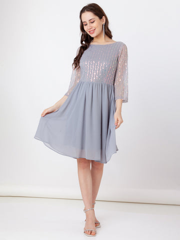 Grey_Solid_A-Line_Short_Dress_1