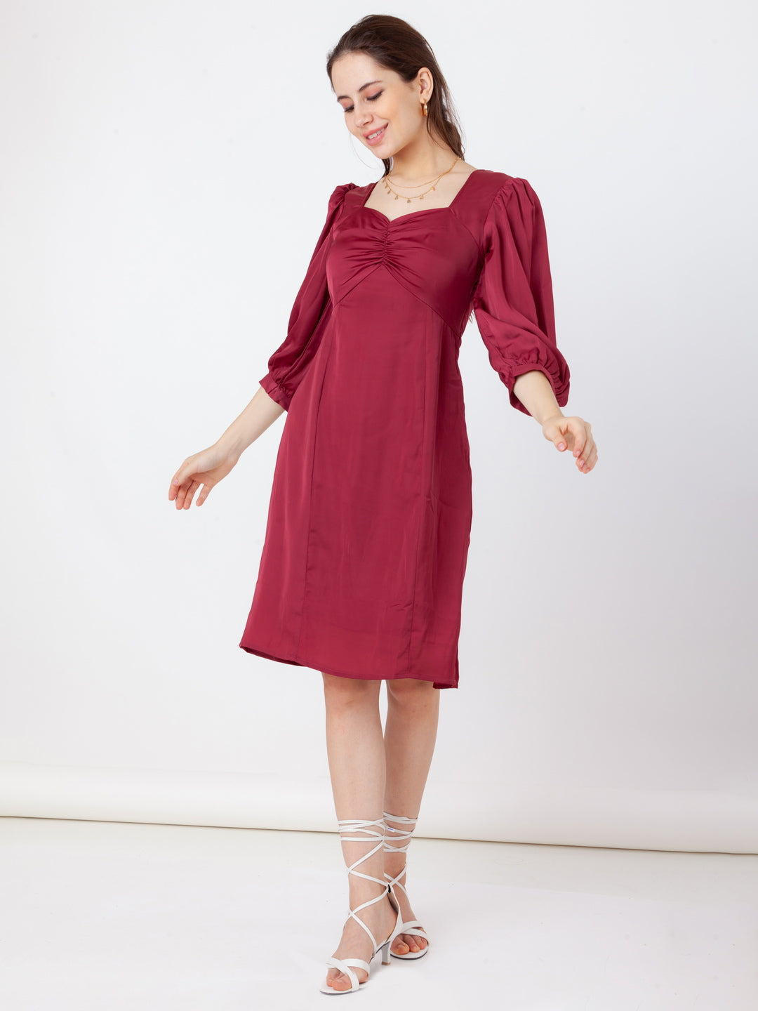 Maroon_Solid_A-Line_Short_Dress_1