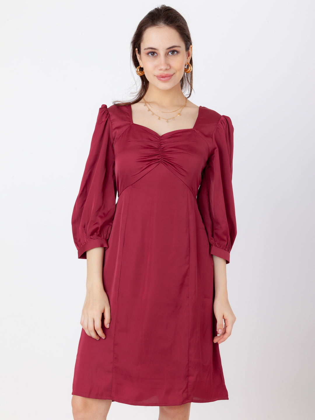 Maroon_Solid_A-Line_Short_Dress_2