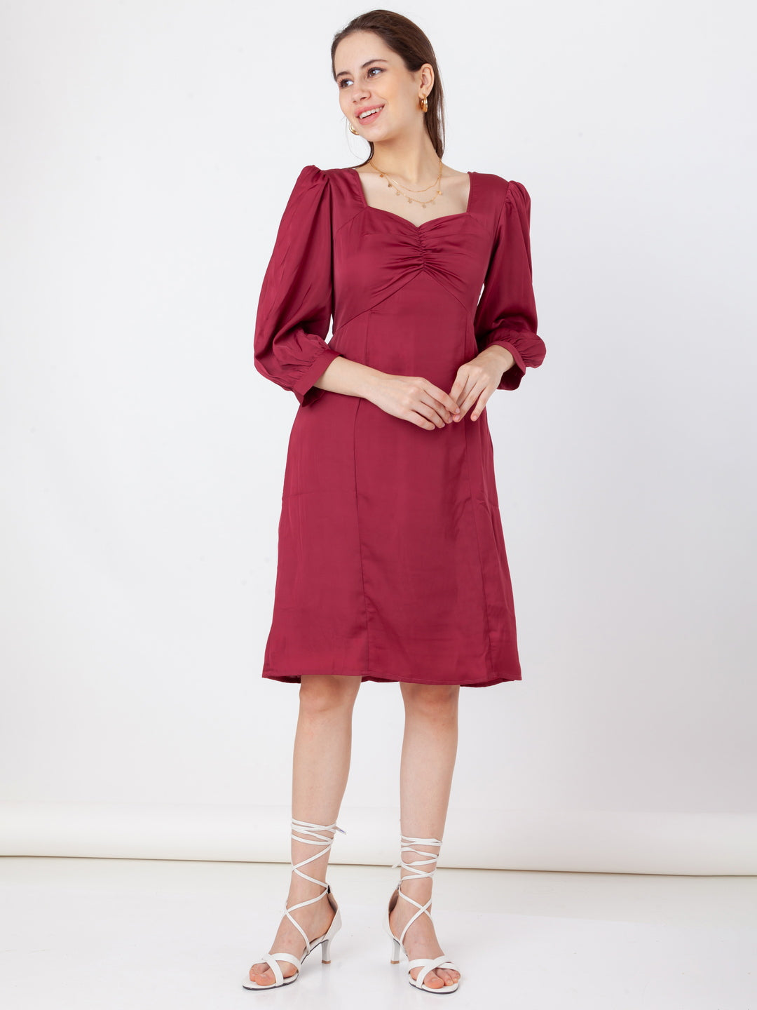 Maroon_Solid_A-Line_Short_Dress_5