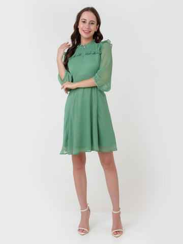 Green_Solid_Regular_Short_Dress_1