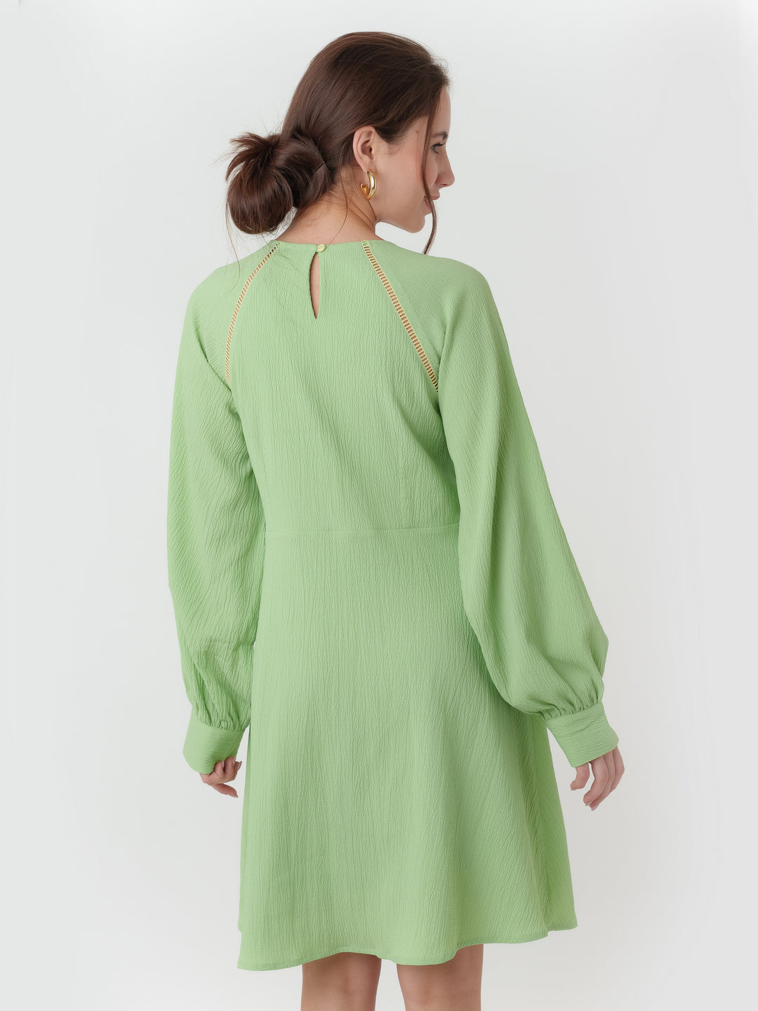 Green_Textured_Regular_Short_Dress_4