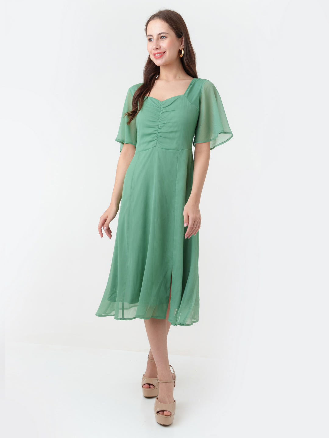 Green_Solid_Regular_Midi_Dress_2