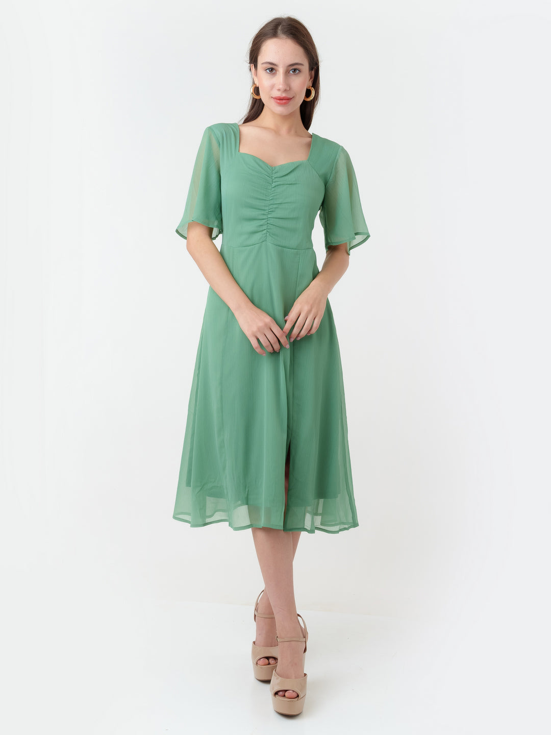 Green_Solid_Regular_Midi_Dress_5