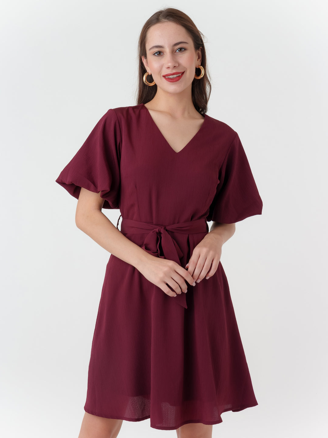 Maroon_Textured_Regular_Short_Dress_2