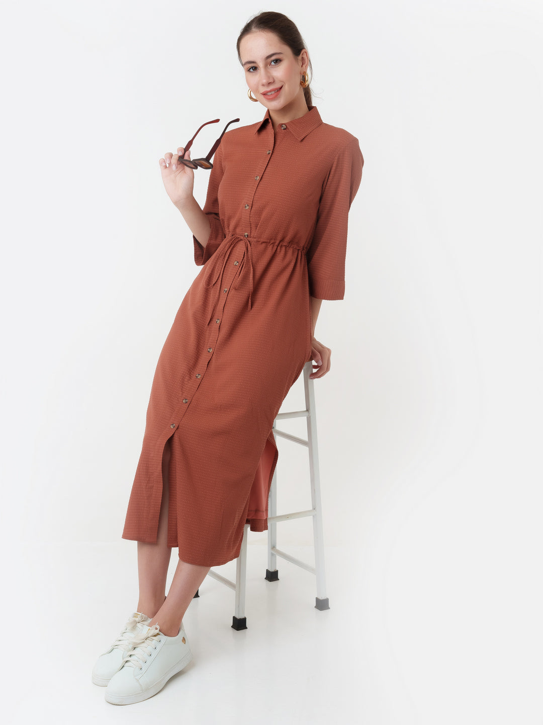 Terracotta_Solid_Shirt_Styled_Maxi_Dress_1