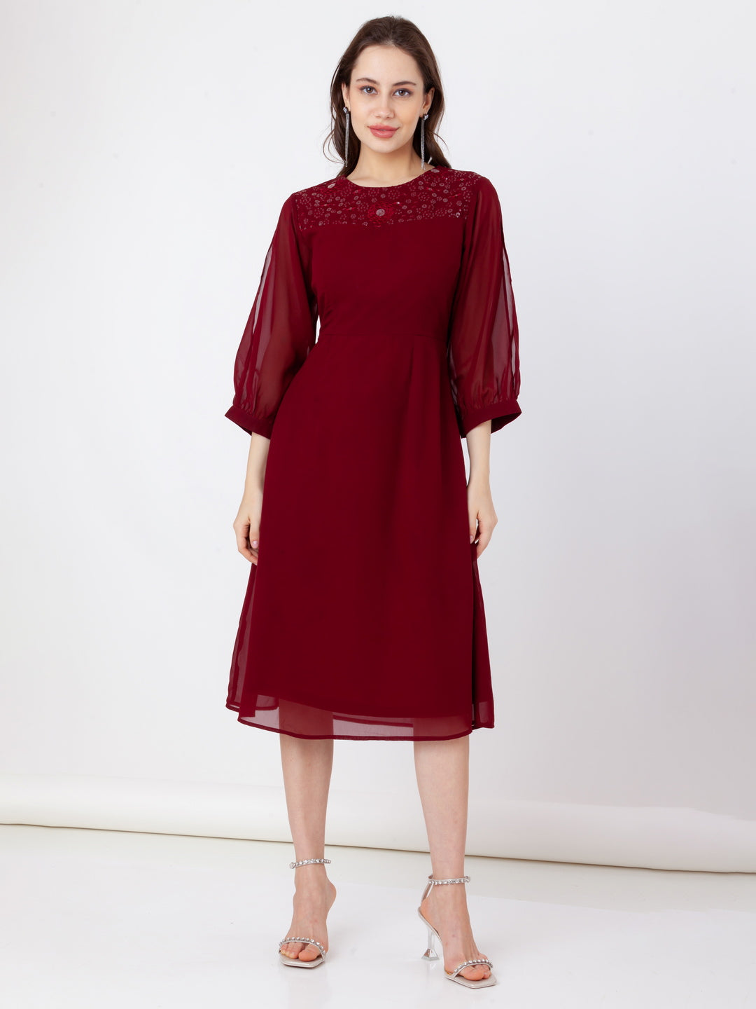 Maroon_Embroidered_A-Line_Midi_Dress_2