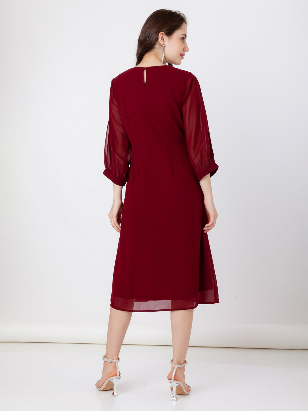 Maroon_Embroidered_A-Line_Midi_Dress_4
