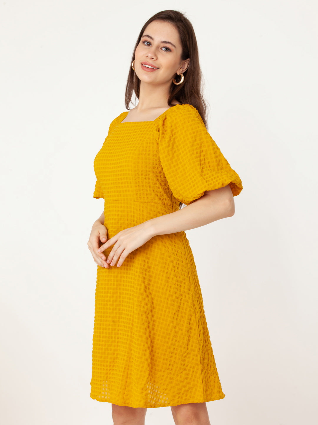 Yellow_Self_Design_Flared_Short_Dress_3