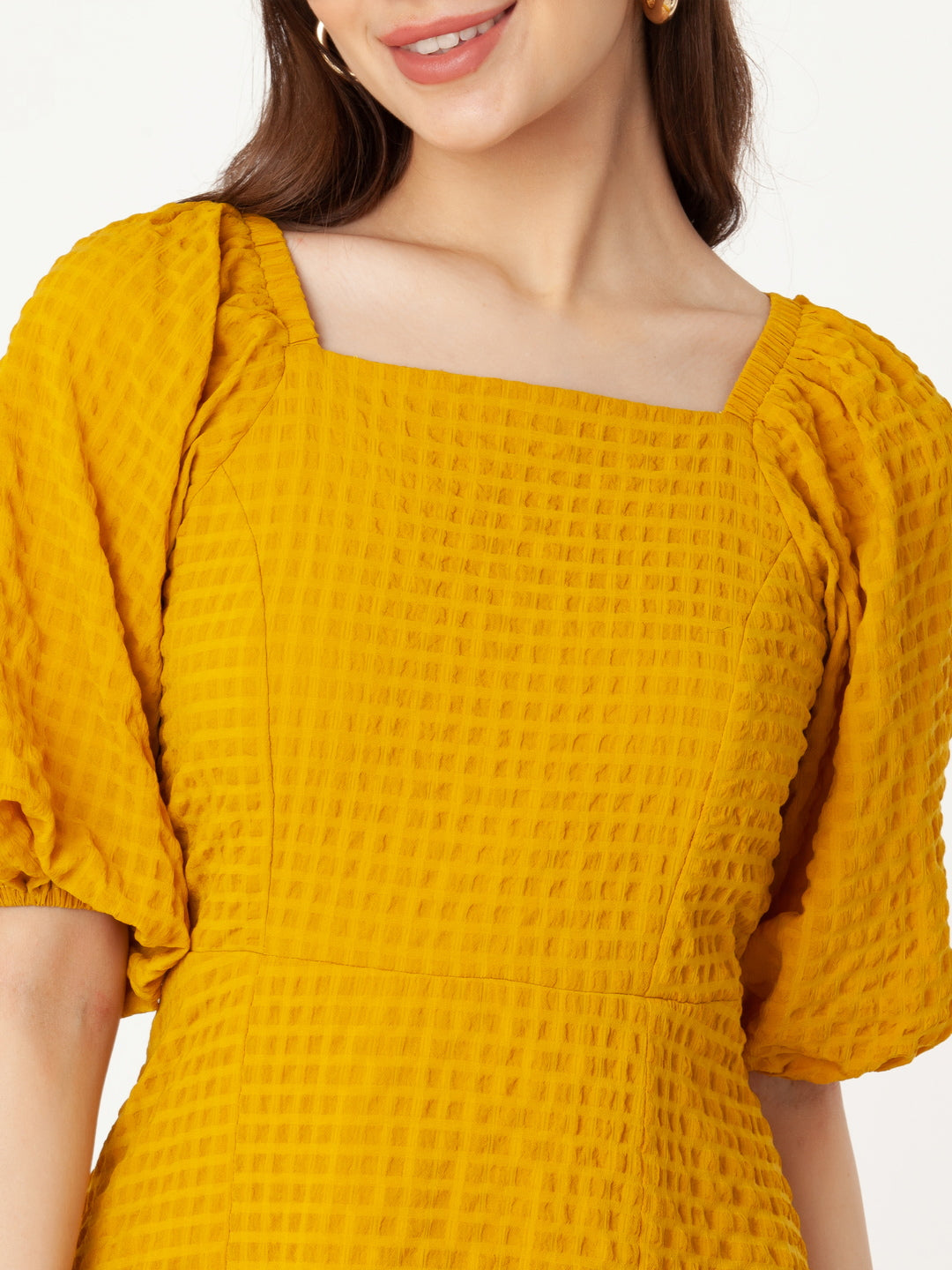 Yellow_Self_Design_Flared_Short_Dress_6