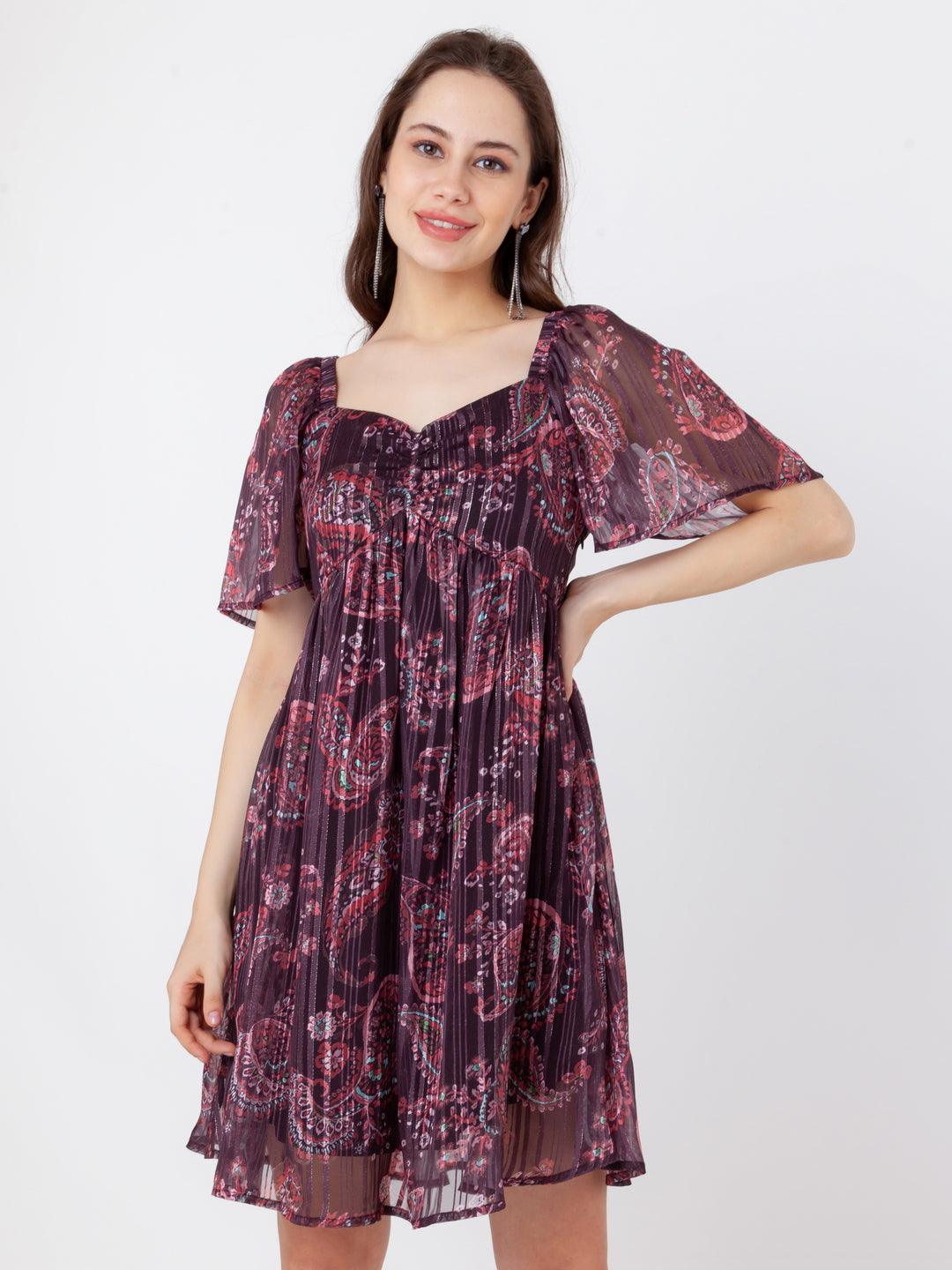 Brown_Printed_Flared_Short_Dress_2