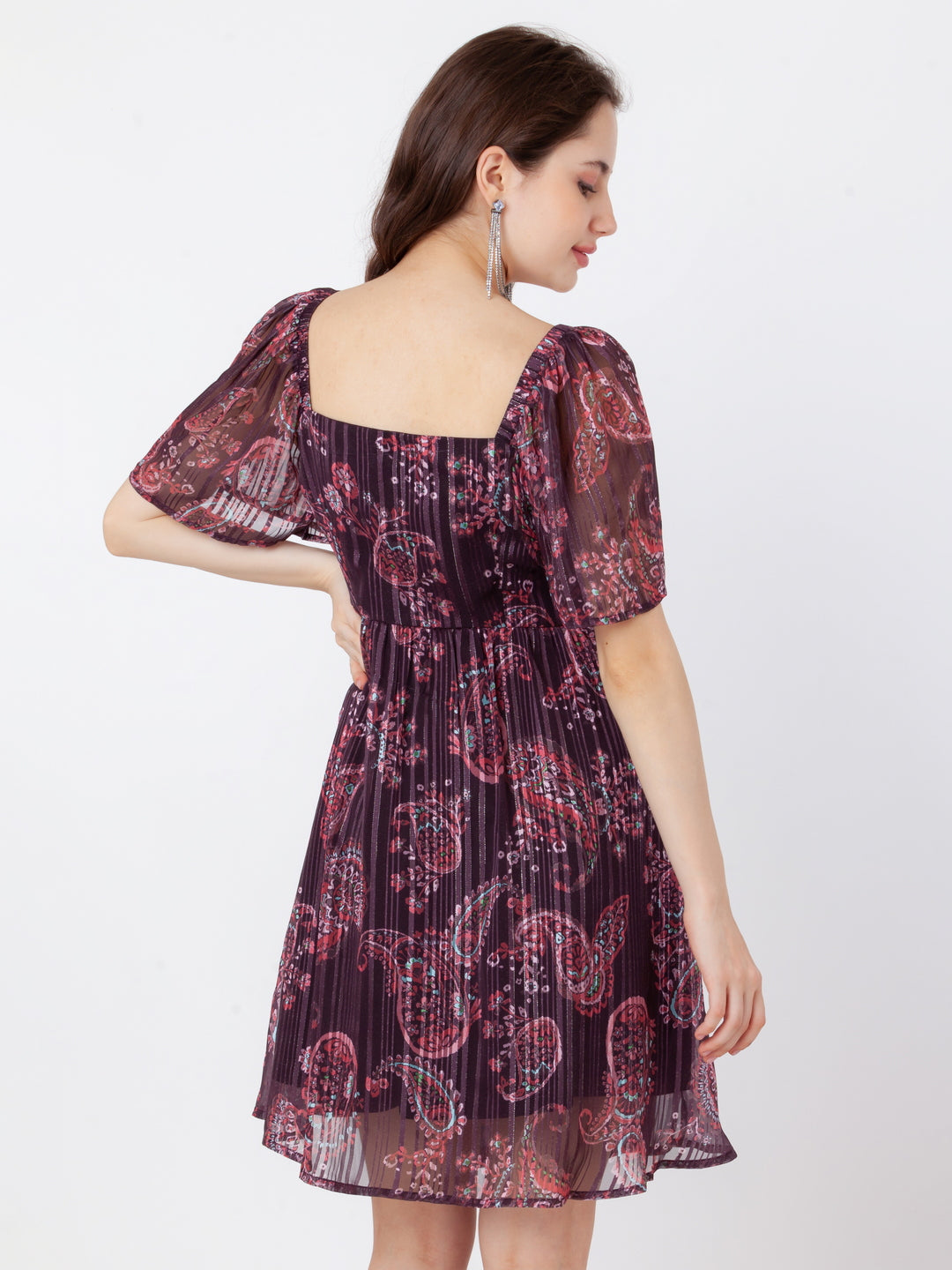 Brown_Printed_Flared_Short_Dress_4