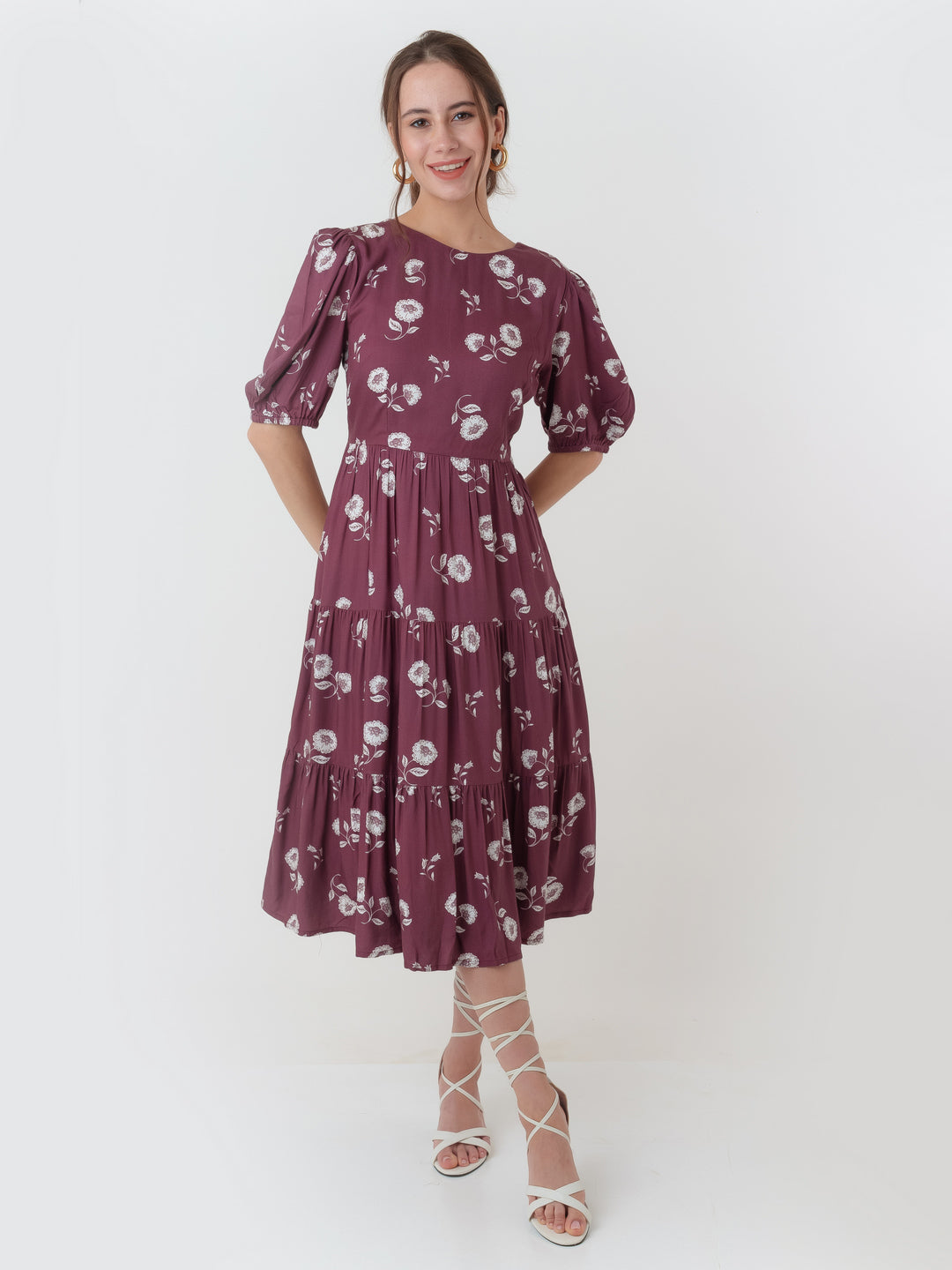 Maroon_Printed_Flared_Midi_Dress_5