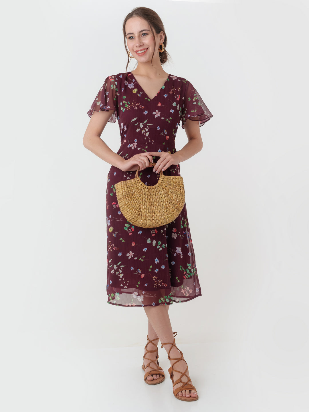 Maroon_Printed_A-Line_Midi_Dress_1