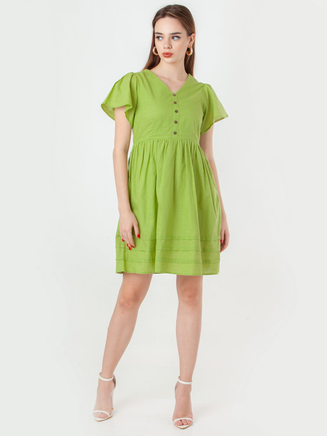 Green-Solid-Regular-Short-Dress-D06093_5