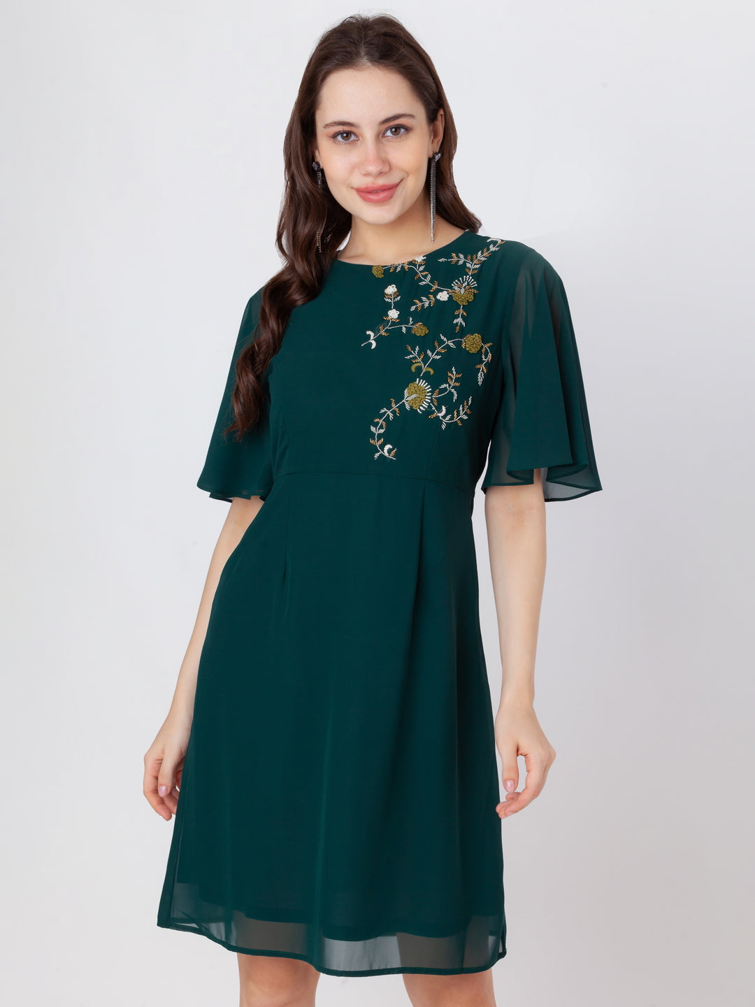 Green_Embroidered_A-Line_Short_Dress_2