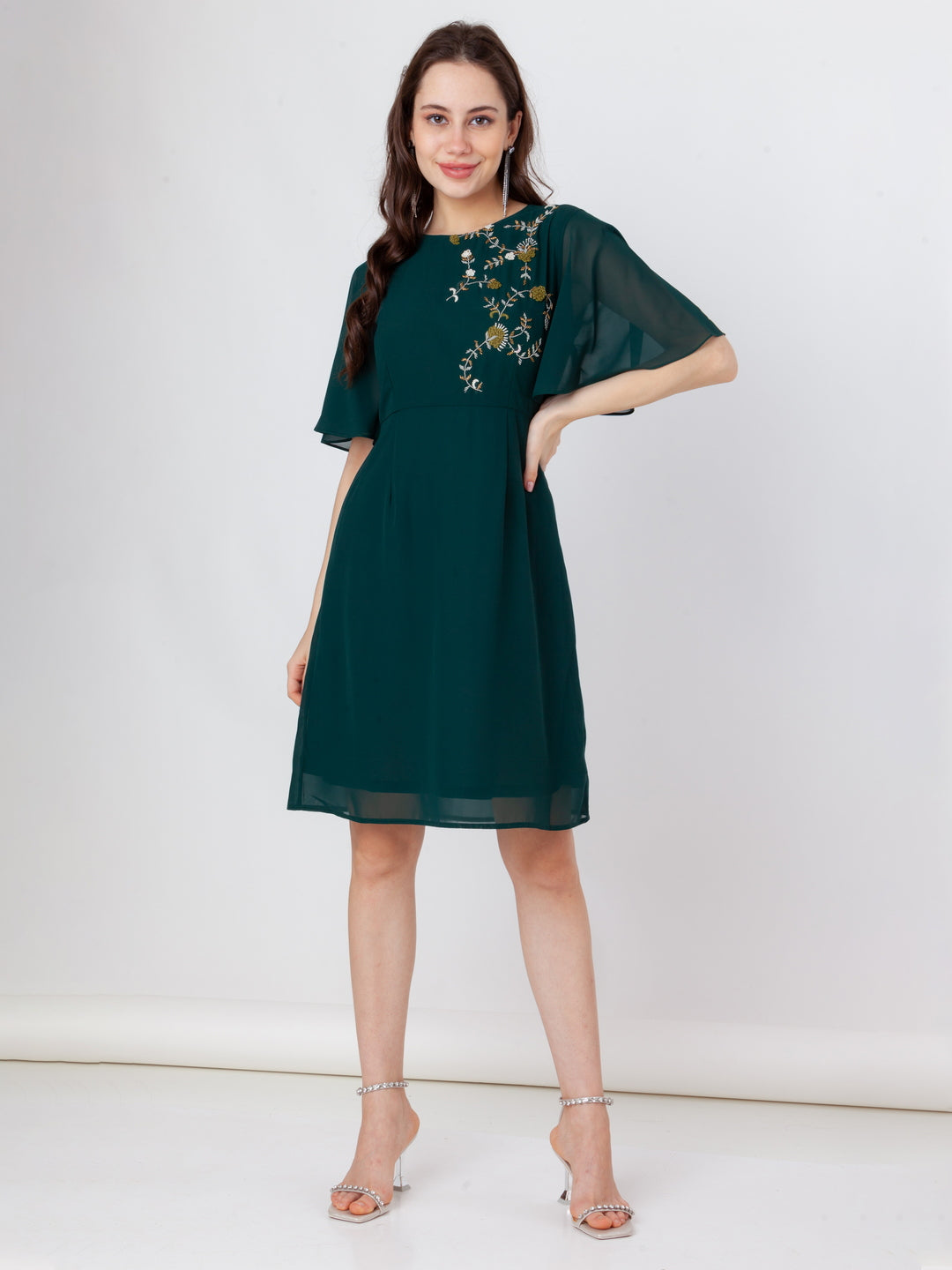 Green_Embroidered_A-Line_Short_Dress_5