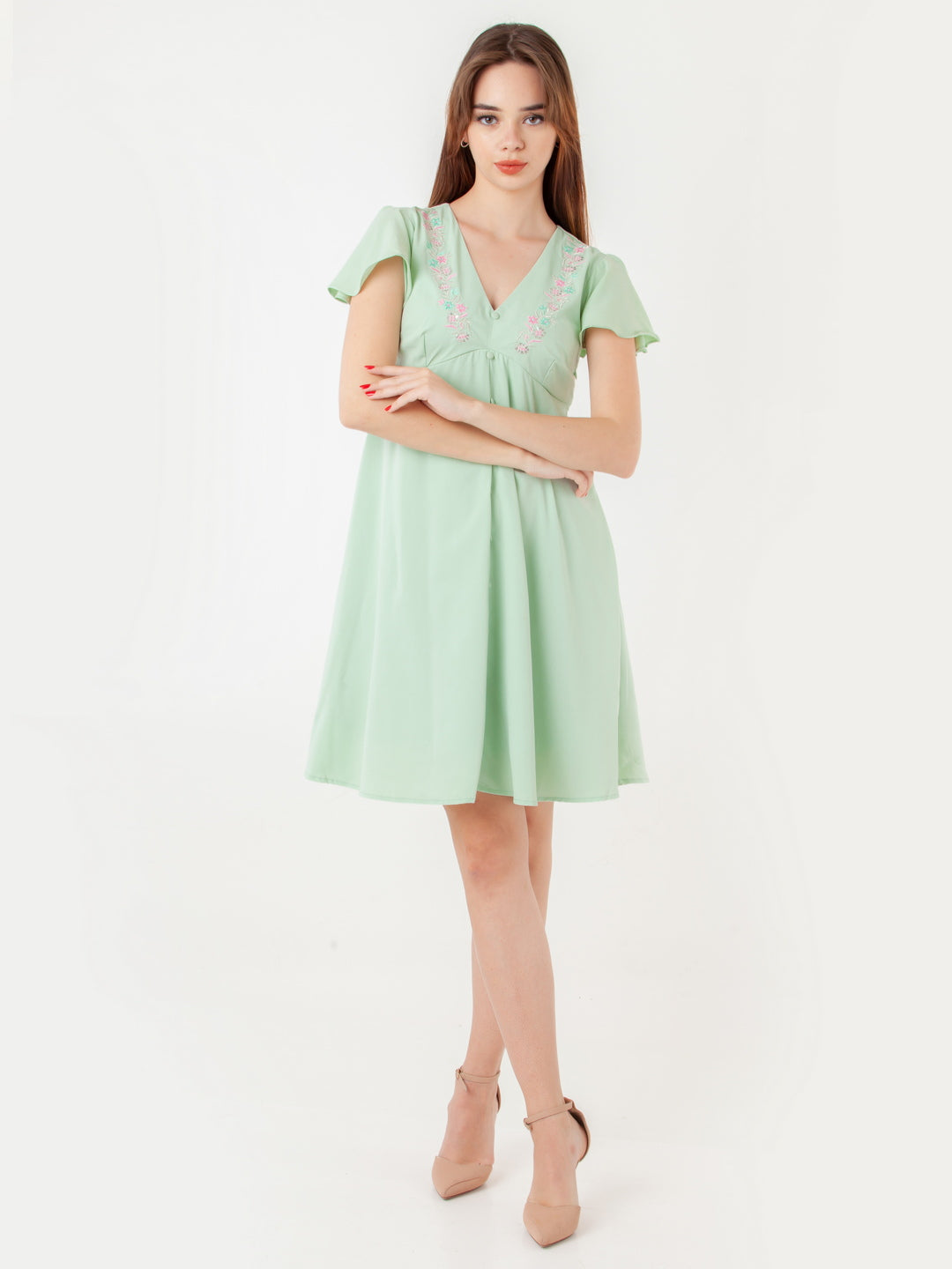 Green-Embroidered-Flared-Short-Dress-D06102_5