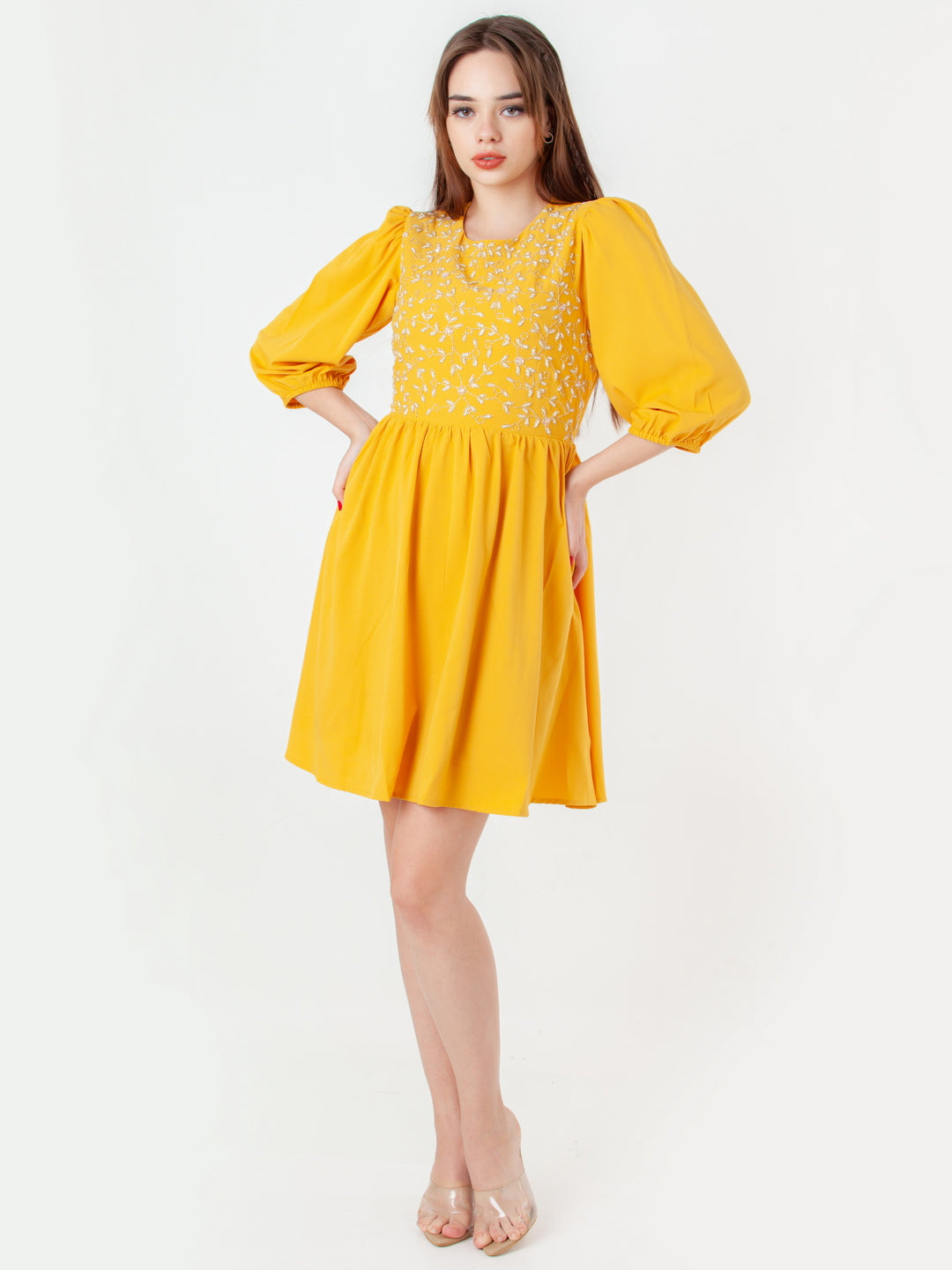 Yellow-Embroidered-Flared-Short-Dress-D06110_1