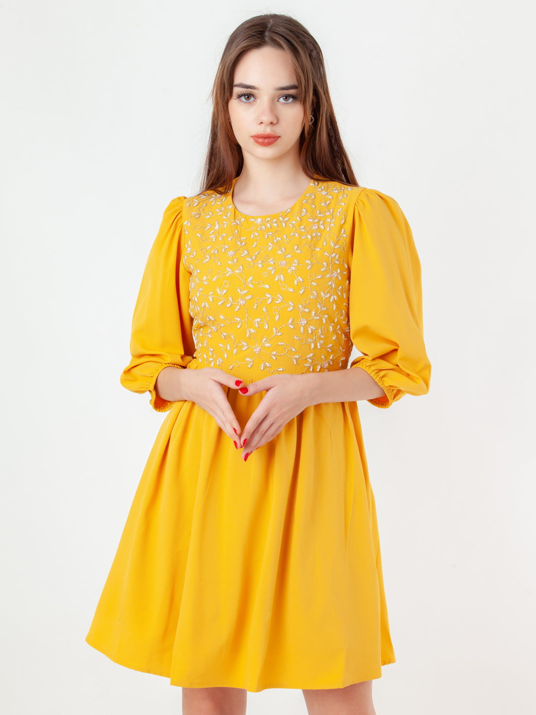 Yellow-Embroidered-Flared-Short-Dress-D06110_2