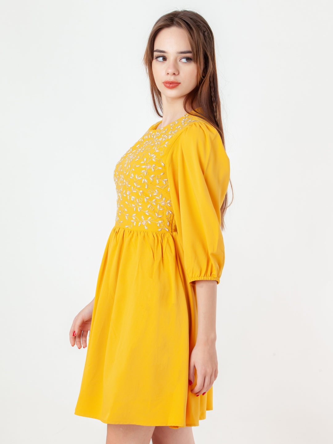 Yellow-Embroidered-Flared-Short-Dress-D06110_3