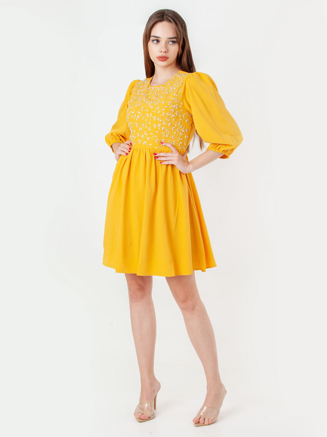 Yellow-Embroidered-Flared-Short-Dress-D06110_5