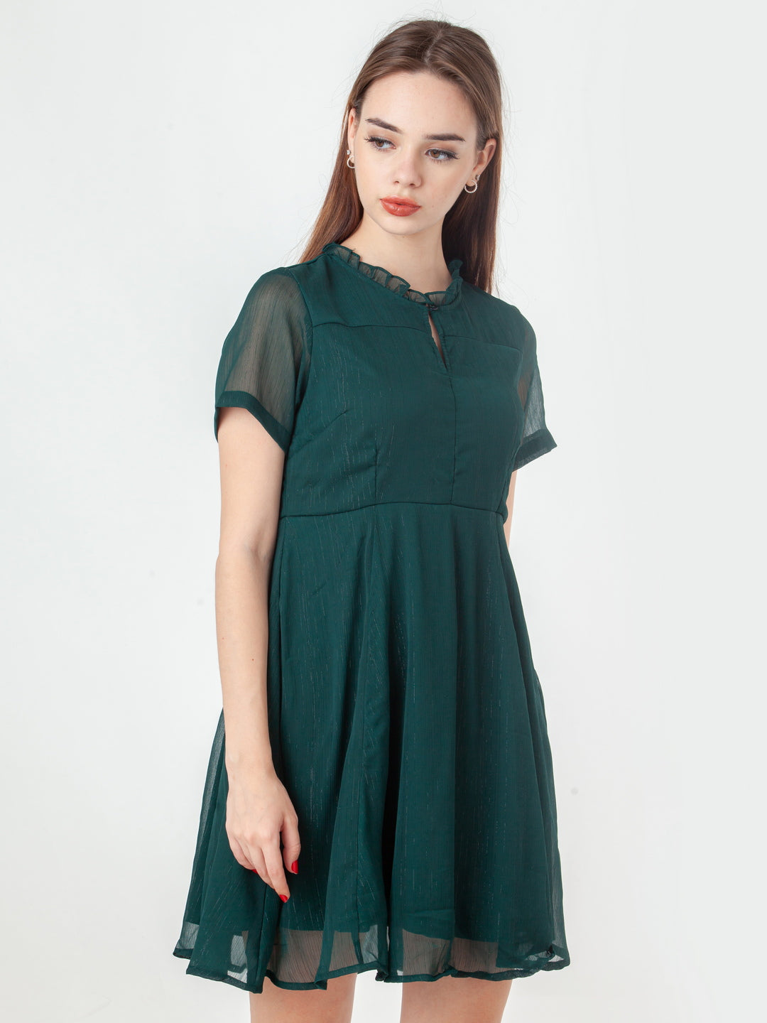 Green-Self-Design-Flared-Short-Dress-D06112_2