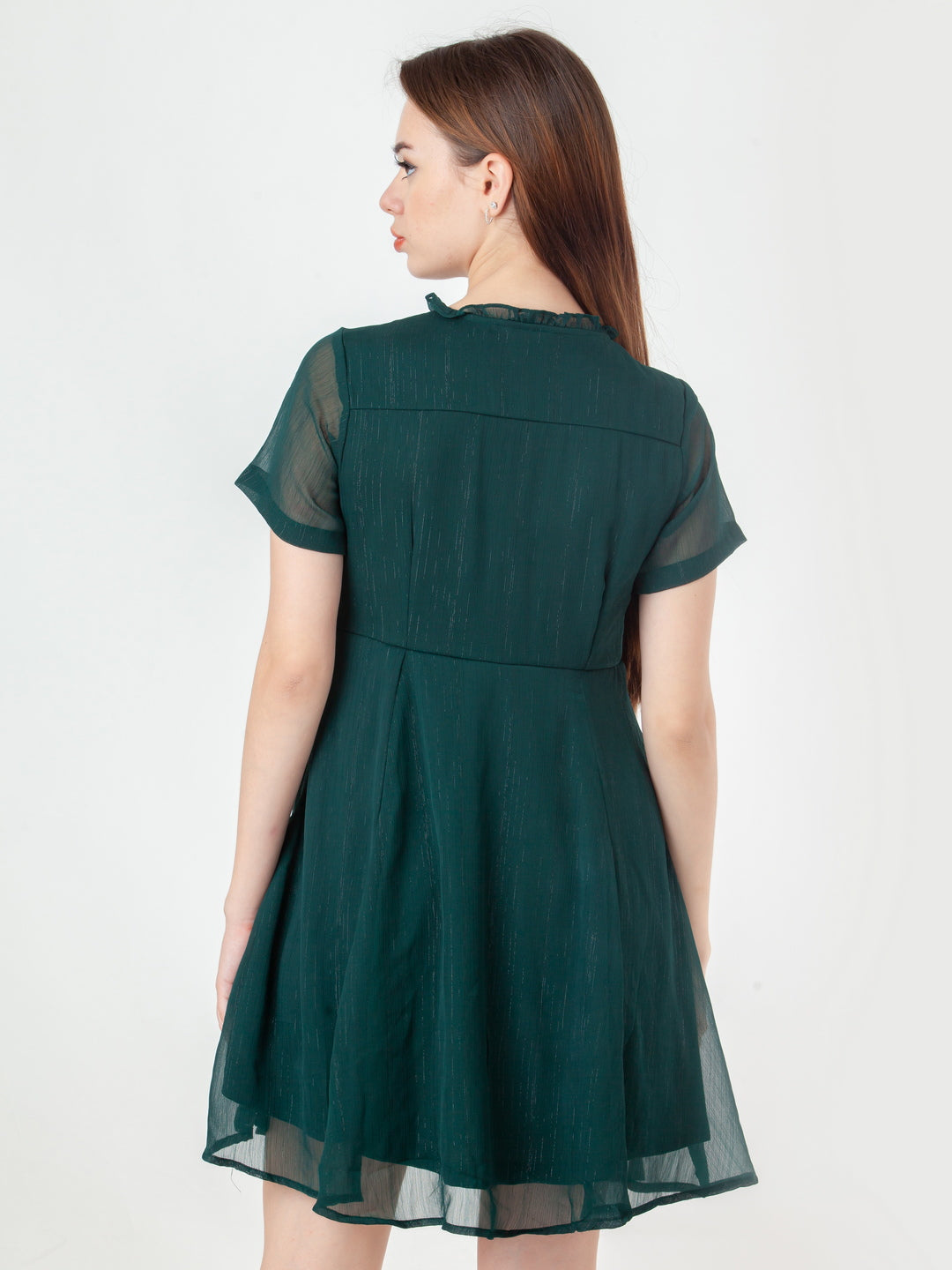 Green-Self-Design-Flared-Short-Dress-D06112_4