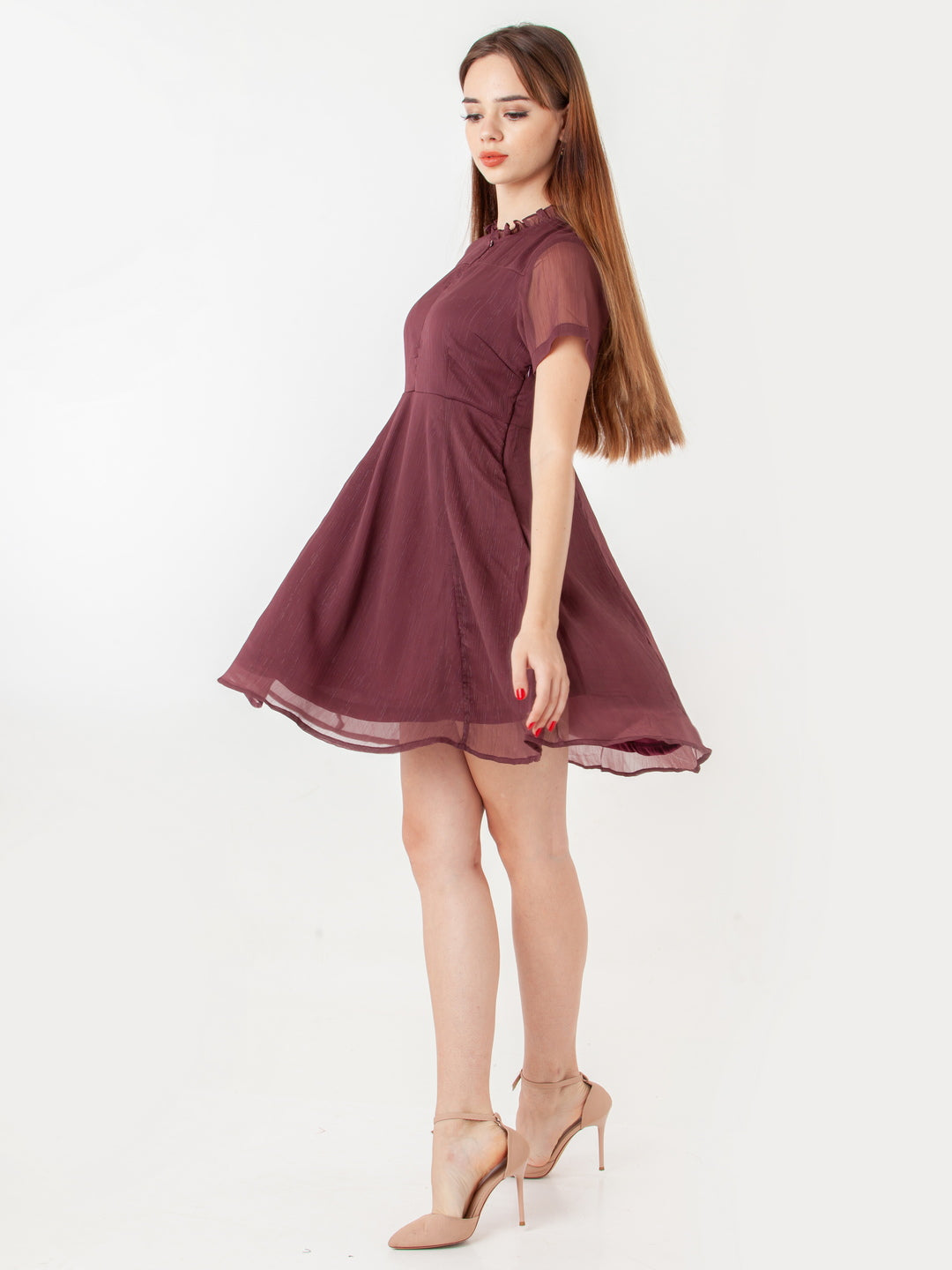 Wine-Self-Design-Flared-Short-Dress-D06113_1