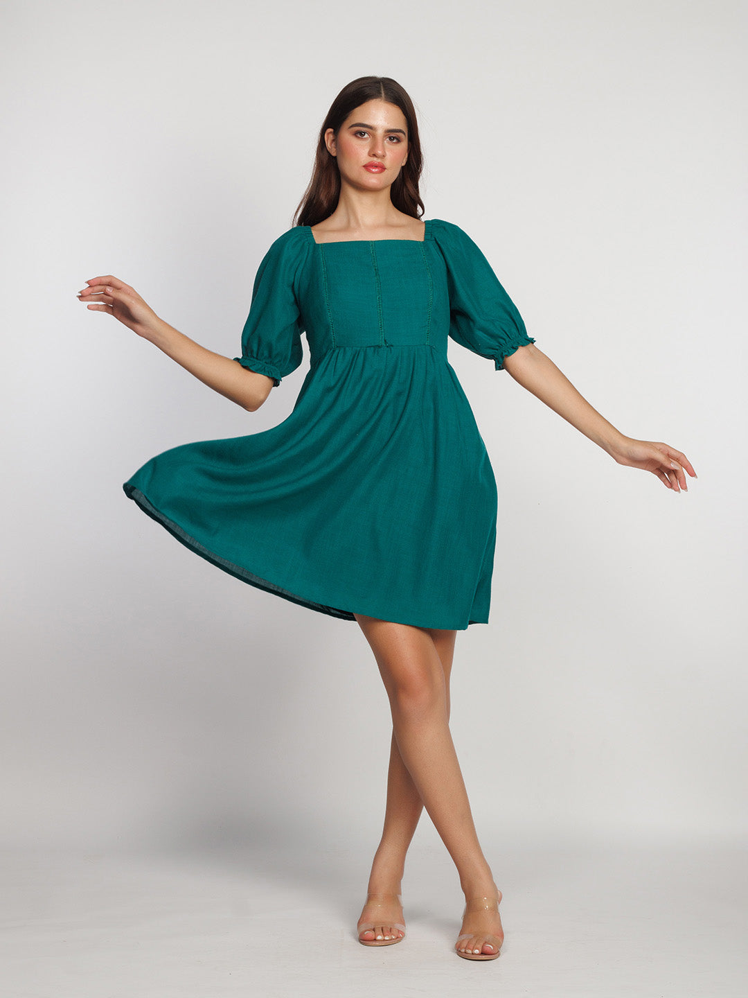 Green-Solid-Flared-Short-Dress-D08027-1