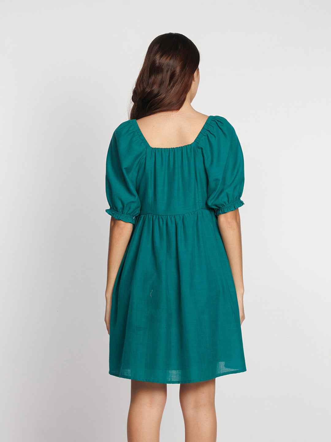 Green-Solid-Flared-Short-Dress-D08027-4