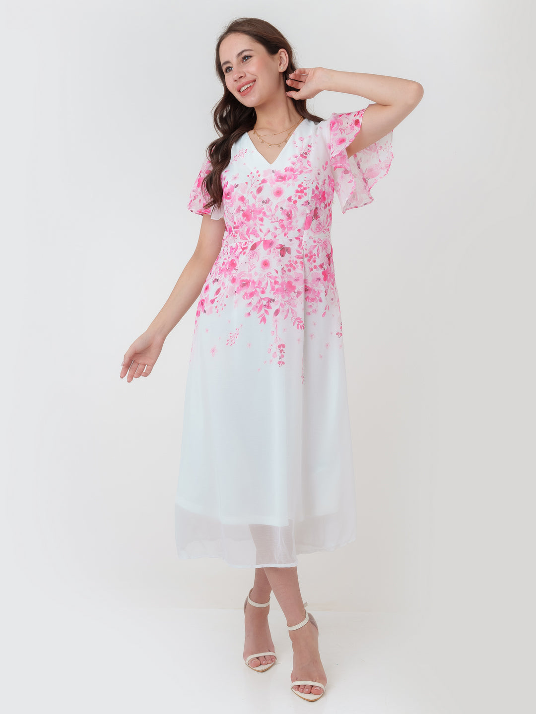 Buy White Floral Print Midi Dress - Zink London
