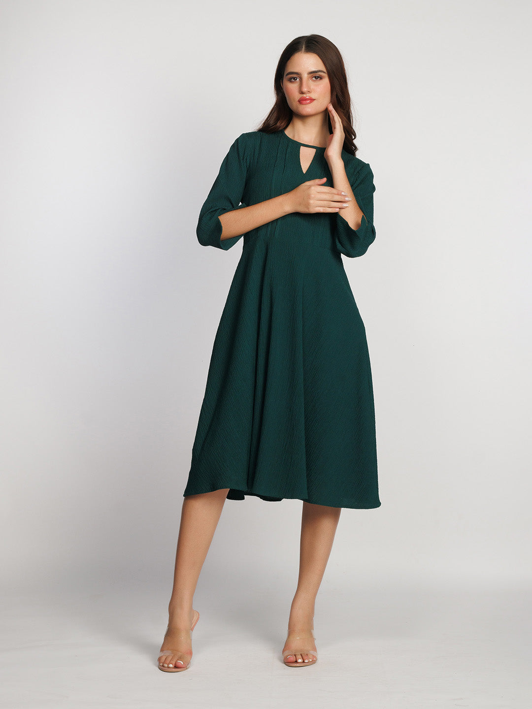 Dark-Green-Solid-A-Line-Midi-Dress-D08039-2