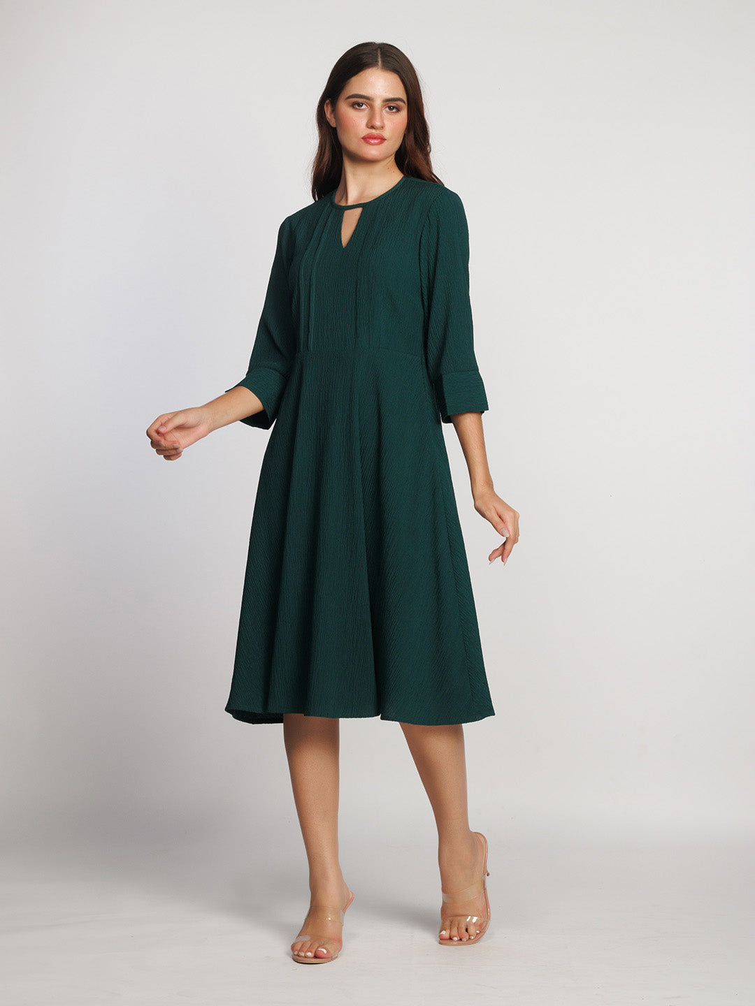 Dark-Green-Solid-A-Line-Midi-Dress-D08039-5