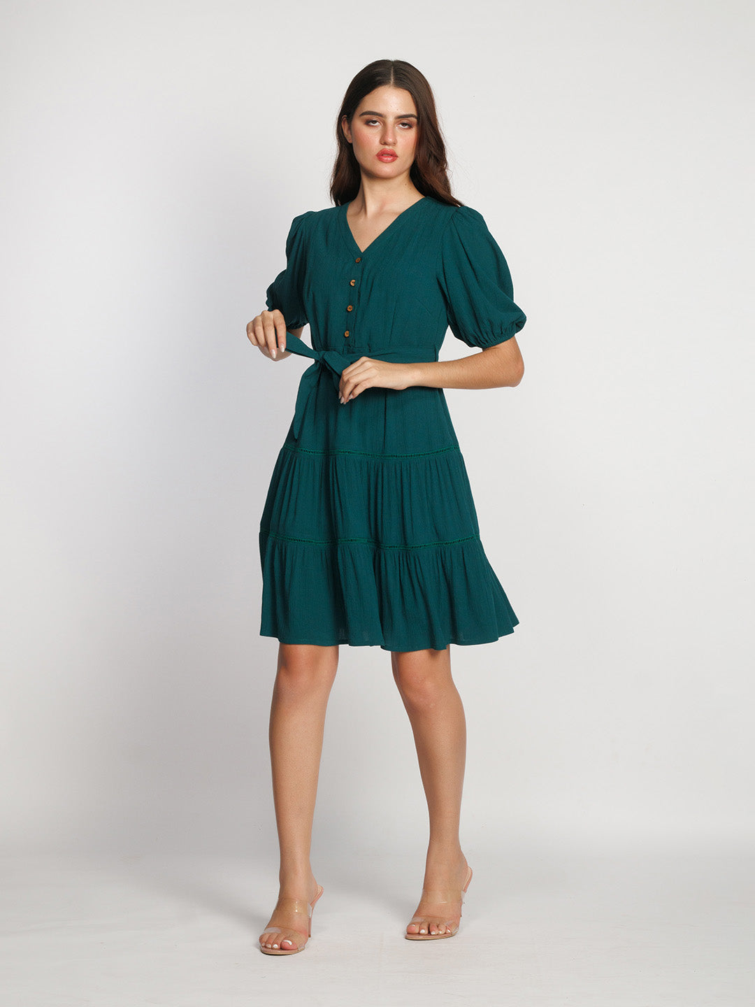 Dark-Green-Solid-Flared-Short-Dress-D08042-1