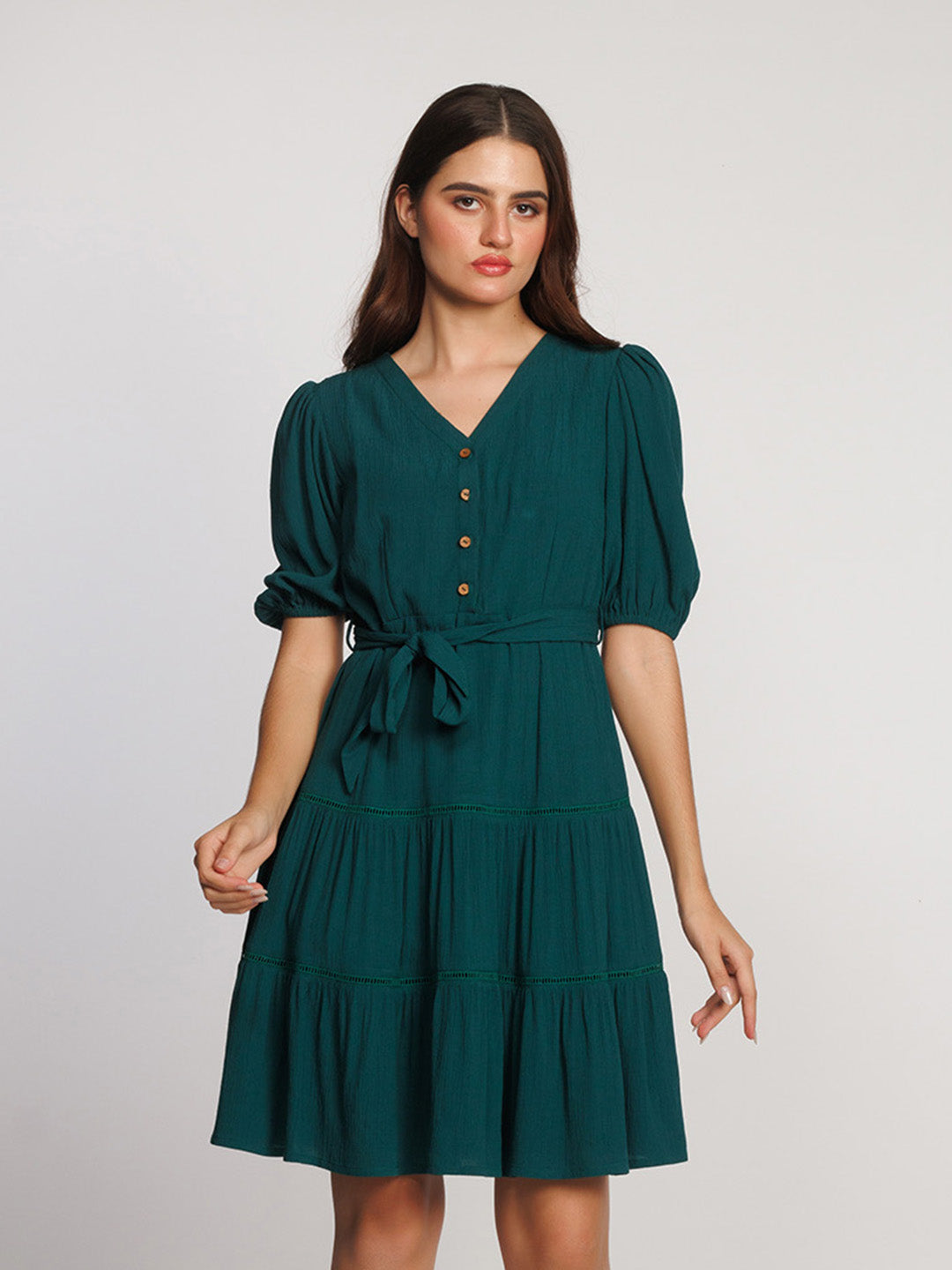 Dark-Green-Solid-Flared-Short-Dress-D08042-2