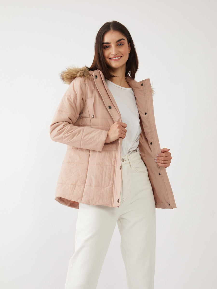 Pink Solid Quilted Jacket