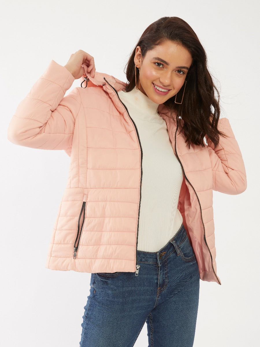 Pink Solid Quilted Jacket