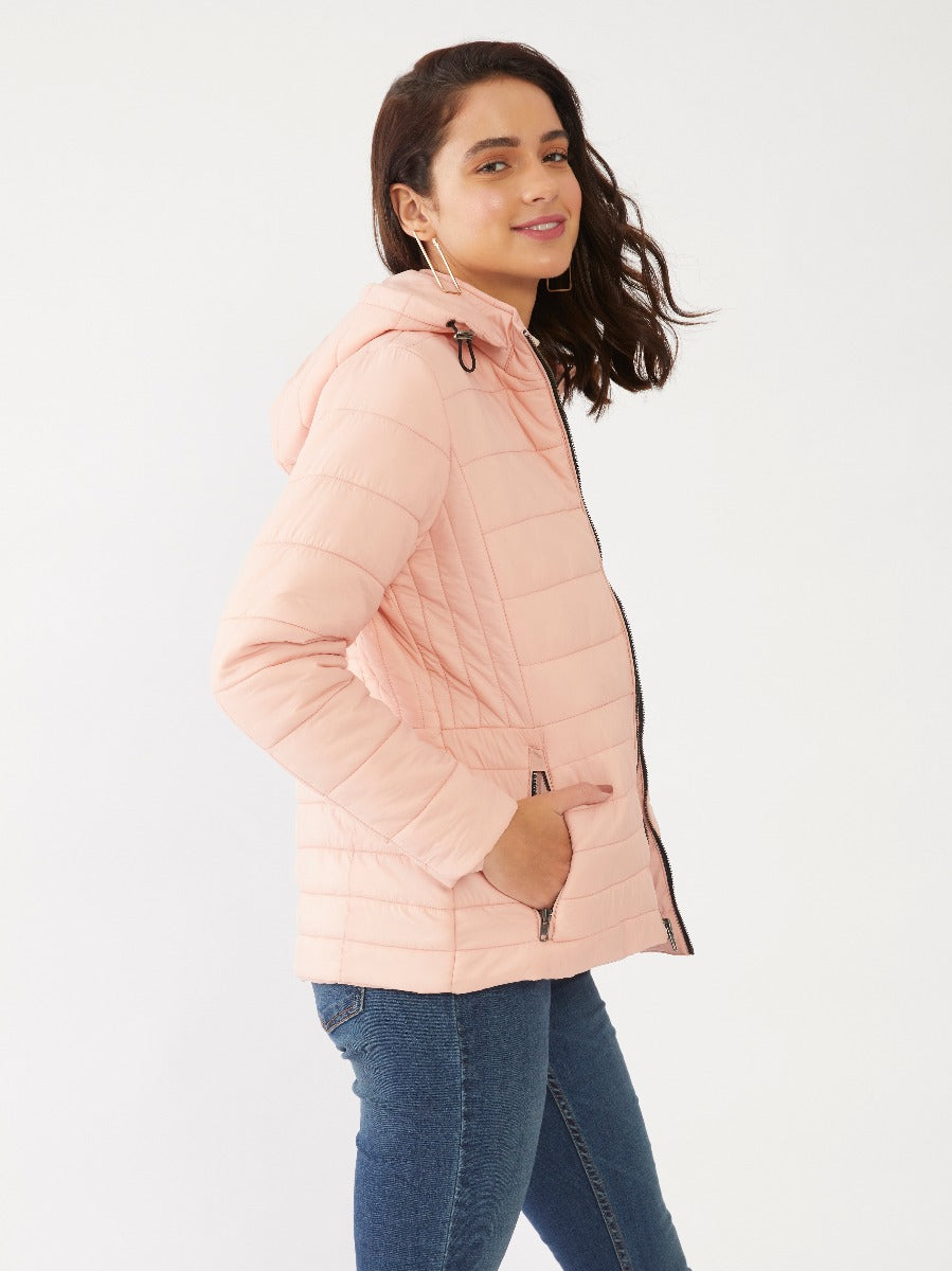 Pink Solid Quilted Jacket