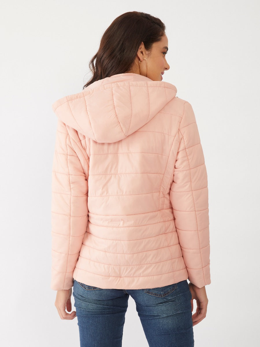 Pink Solid Quilted Jacket