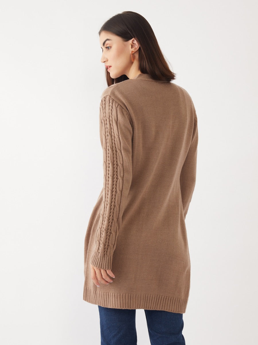 Brown Solid Cardigan For Women