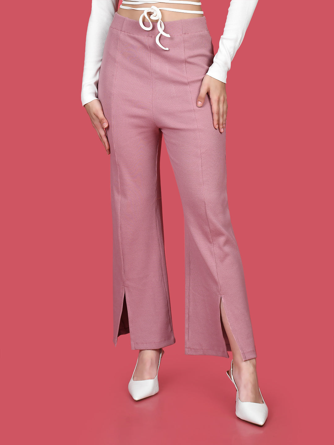 Pink-Solid-Flared-Trouser-L-ZZ-00026-2