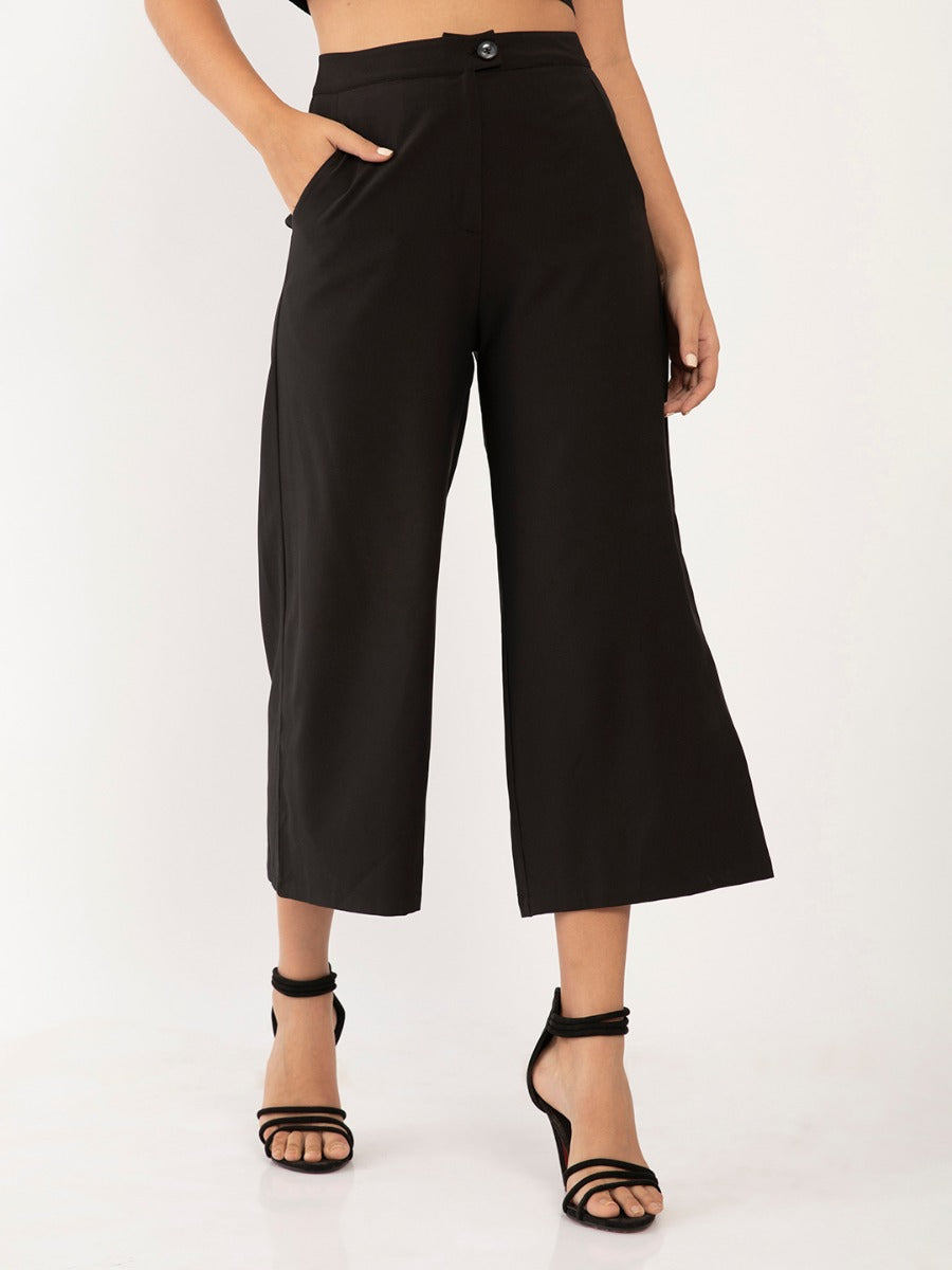 Black Solid Wide Leg Trouser