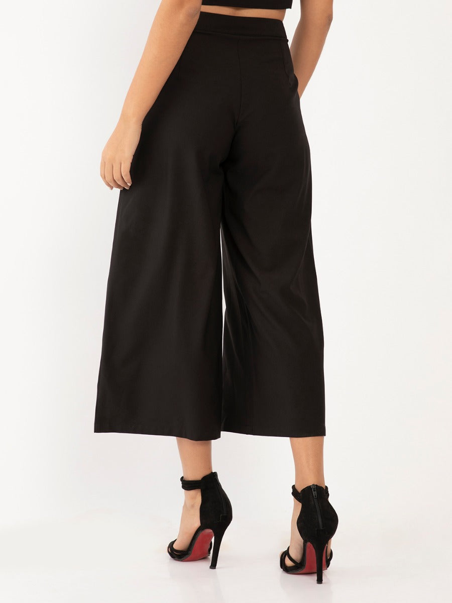 Black Solid Wide Leg Trouser