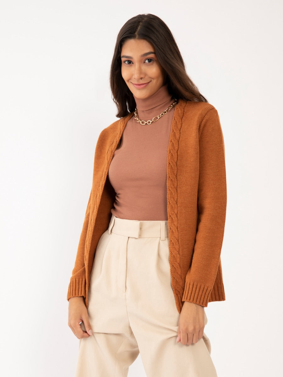 Brown Solid Straight Shrug